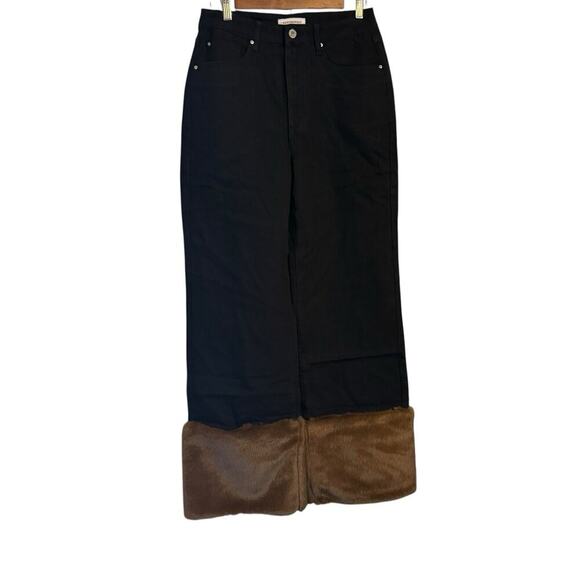 WeWoreWhat Faux Fur Cuff Straight Leg Jeans Black Size 28 NWT $148 Onia Rare - Picture 1 of 7